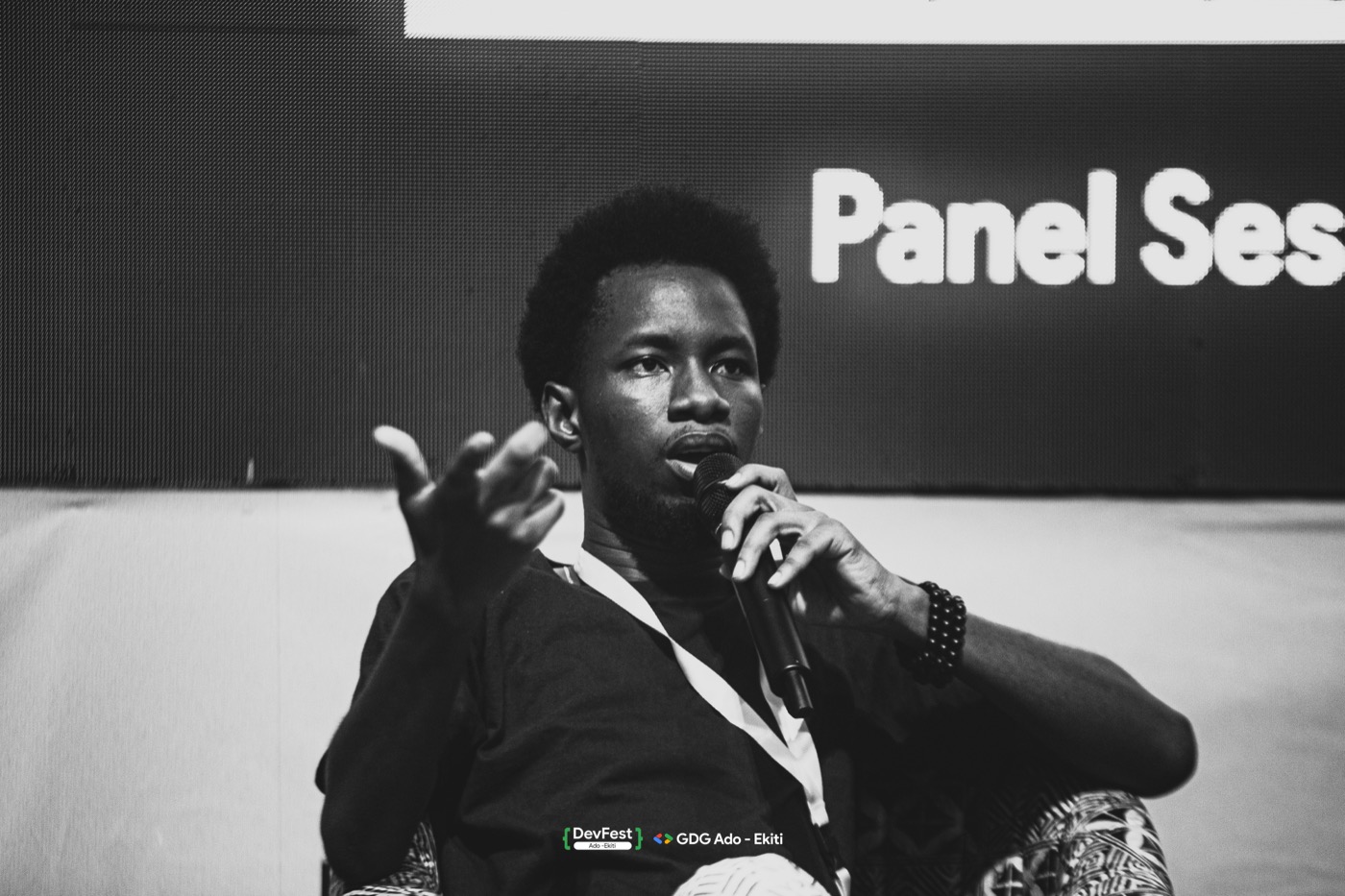 Speaker addressing the audience during a DevFest keynote