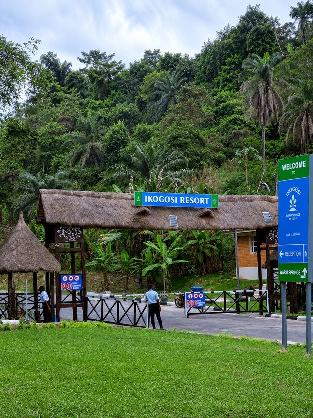 The welcome gate of Ikogosi Warm Springs Resort in Ekiti