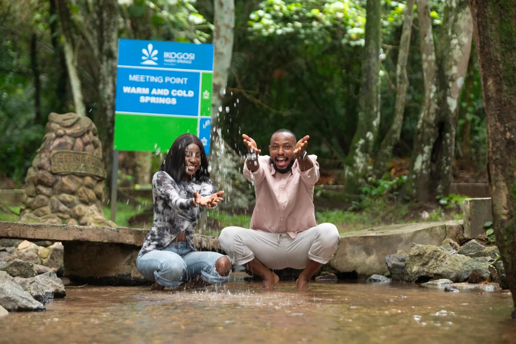 Warm and cold springs meeting in the forest at Ikogosi Warm Springs